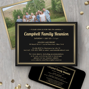 1 Foto Familientreffen Elegant Schwarz und Gold Einladung