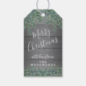 1 Foto Frohe Weihnachtsgrün Rustikales Graues Holz Geschenkanhänger (Vorderseite)
