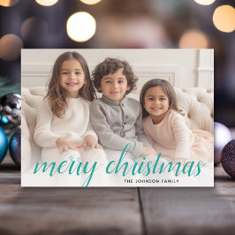 1 Foto Frohe Weihnachtsschrift Aquamarin Damask Feiertagskarte