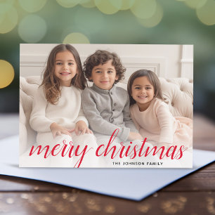 1 Foto Frohe Weihnachtsschrift Red Damask Feiertagskarte