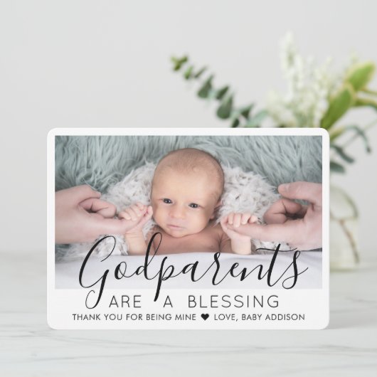 1 Foto Godeltern Moderne Taufe oder Weihnachten Dankeskarte (Stehend Vorderseite)