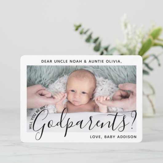 1 Foto Godeltern Vorschlag Modernes, elegantes Skr Einladung (Stehend Vorderseite)