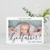 1 Foto Godvater Vorschlag Modernes, elegantes Skri Einladung (Stehend Vorderseite)