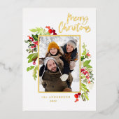 1 Foto grünes Blattwerk frohe Weihnachten Folien Feiertagskarte (Vorderseite)