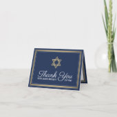 1 Foto Hebrew Name Bar Mitzvah Navy Gold Script Dankeskarte (Vorderseite)