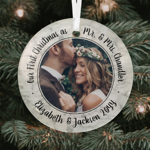 1 Foto Herr und Frau 1. Weihnachten Eleganter Kuns Ornament Aus Glas