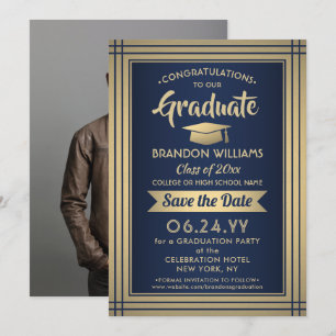 1 Foto Herzlichen Glückwunsch Graduate Navy Blue & Save The Date