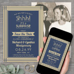 1 Foto Jahrestag Überraschung Party Navy Blue Gold Save The Date<br><div class="desc">Kannst du ein Geheimnis behalten haben? Laden Sie Ihre Familie und Freunde zu einem eleganten und aufregenden Überraschungs-Jubiläum-Party mit maßgeschneiderten Foto Marine Blau und Gold Save the Date Einladungen. Bild und alle Formulierungen auf dieser Vorlage sind einfach zu personalisieren, einschließlich der Nachricht, dass "Shhh! Es ist ÜBERRASCHEND." Das Design besticht...</div>