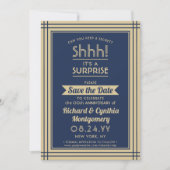 1 Foto Jahrestag Überraschung Party Navy Blue Gold Save The Date (Vorderseite)