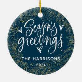 1-Foto-Jahreszeit Grüße Navy Blau zweiseitig Keramik Ornament