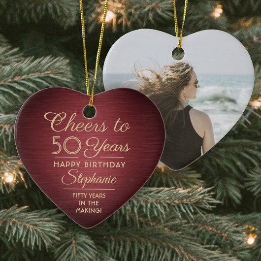 1 Foto JEDER Geburtstag Brushed Burgundy & Gold He Keramik Ornament