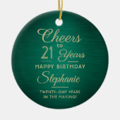 1 Foto JEDER Geburtstag Brushed Green and Gold Rou Keramik Ornament (Vorne)