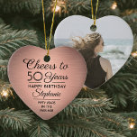 1 Foto JEDES Geburtstags Pinselpinke Rosengoldherz Keramik Ornament<br><div class="desc">Herzlichen Glückwunsch zum Geburtstag! Feiern Sie einen fröhlichen Geburtstag für sie mit einem maßgeschneiderten Foto herz-förmigen rosa und schwarzen Keramik Ornament. Alle Formulierungen auf dieser Vorlage (inklusive "Cheers to 50 Years") sind für einen 50. Geburtstag Set, können aber für jedes Jahr oder jede Art von Veranstaltung einfach personalisiert werden. Das...</div>