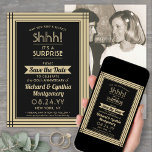 1 Foto Jubiläum Überraschung Party Schwarz und Gol Save The Date<br><div class="desc">Kannst du ein Geheimnis behalten haben? Laden Sie Ihre Familie und Freunde zu einem eleganten und aufregenden Überraschungs-Jubiläum-Party mit individuellen Foto Schwarz und Gold Save the Date Einladungen. Bild und alle Formulierungen auf dieser Vorlage sind einfach zu personalisieren, einschließlich der Nachricht, dass "Shhh! Es ist ÜBERRASCHEND." Das Design besticht durch...</div>