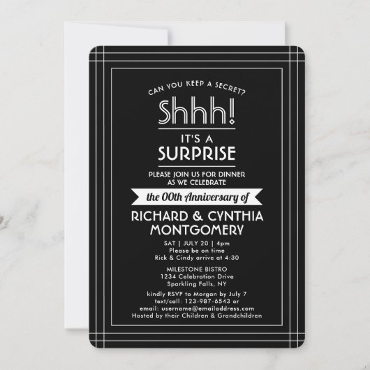 1 Foto Jubiläum Überraschung Party Schwarz-Weiß Einladung (Vorderseite)