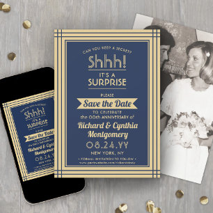1 Foto Jubiläums-Überraschungsparty Navy Blau Gold Save The Date