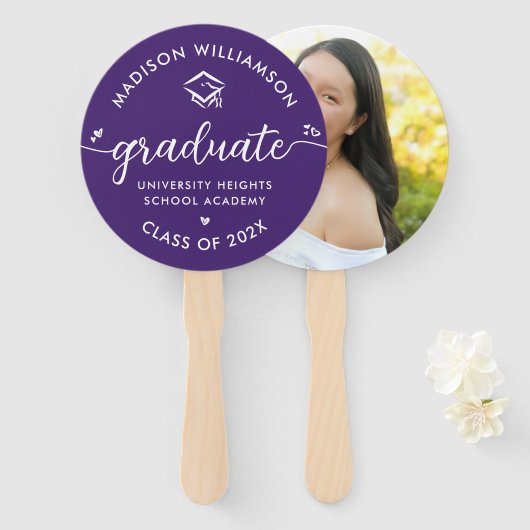 1 Foto Lila Abschluss Moderne Script Hearts Cap Fächer (Vorne und Hinten)