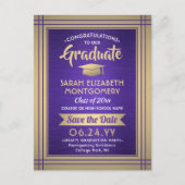 1 Foto Lila Gold Weißer Abschluss Save the Date Ankündigungspostkarte (Vorderseite)