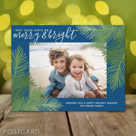 1 Foto Merry Bright Calligraphy Moderne Weihnachte Feiertagspostkarte