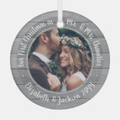 1 Foto Mr. & Mrs. First Christmas Imitate Gray Woo Ornament Aus Glas (Vorderseite)