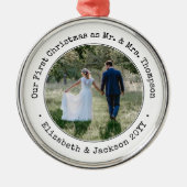 1 Foto Newlywings First Christmas Black and White Ornament Aus Metall (Vorne)