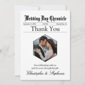 1 Foto Newspaper Wedding Elegantes Script Custom Dankeskarte (Vorderseite)