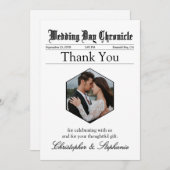 1 Foto Newspaper Wedding Elegantes Script Custom Dankeskarte (Vorne/Hinten)