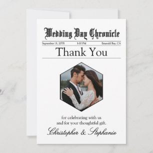1 Foto Newspaper Wedding Elegantes Script Custom Dankeskarte
