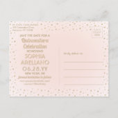 1 Foto Quinceanera Save the Date Rosa und Gold Einladungspostkarte (Rückseite)