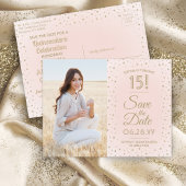 1 Foto Quinceanera Save the Date Rosa und Gold Einladungspostkarte