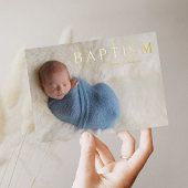 1 Foto Religious Cross Blue Boy Taufe Gold Folieneinladung