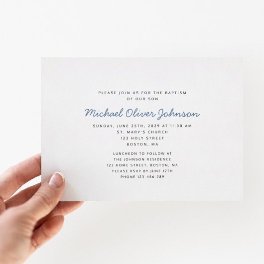 1 Foto Religious Cross Blue Boy Taufe Gold Folieneinladung