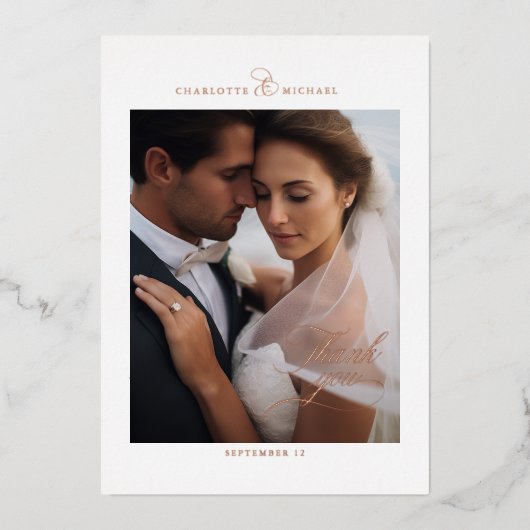 1 Foto, Rose-Gold-Foil, DANKE! Folieneinladung (Vorderseite)