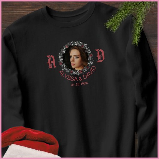 1 Foto rotes Monogramm Ehemann & Ehefrau Name Herr Sweatshirt