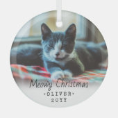 1 Foto Text Meowa Weihnachtskatze Einfaches Skript Ornament Aus Glas (Vorderseite)