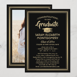 1 Foto Virtual Graduation Party Black and Gold Einladung