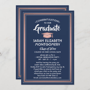 1 Foto Virtual Graduation Party Navy Blue & Pink Einladung