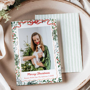 1 Foto Whimsical Weihnachtsgrün Coquette Bow Feiertagskarte
