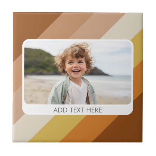 1 FotoCollage - Text - Retro Streifen Warme Farben Fliese (Vorderseite)