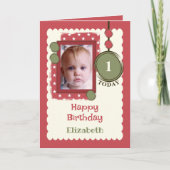 1. Geburtstag 1 heute fügen Fotoname rot grün Karte (Vorderseite)