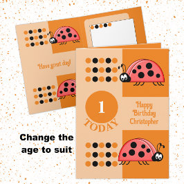 1. Geburtstag 1 heute Ladybugs rot orange Karte