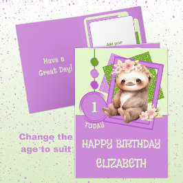 1. Geburtstag 1 heute niedliches Hanggrün lila Karte
