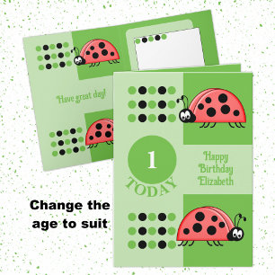 1. Geburtstag 1. Heute sind Ladybugs grün Karte