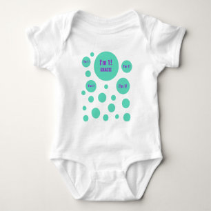 1. Geburtstag 1 Jahr Alte GRÜNE LILA Blasen V06 Baby Strampler