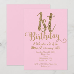 1. GEBURTSTAG 1 Rosa & Gold-Party Einladungen