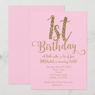 1. GEBURTSTAG 1 - Rosa & Gold Party Einladungen