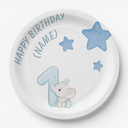 1. Geburtstag (Anpassbarer Text und Name) Pappteller (Vorderseite)