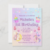 1. Geburtstag Aquarell Unicorn Cupcakes lila Einladung (Vorderseite)
