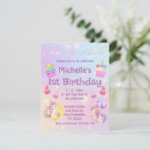 1. Geburtstag Aquarell Unicorn Cupcakes lila Einladung (Stehend Vorderseite)
