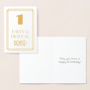 1. Geburtstag: Art Deco Inspiriert Look "1" & Name Folienkarte